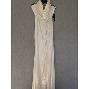 La Femme Sleeveless Maxi Dress Size 00 White Gold Gown Prom Wedding #28363 NWT